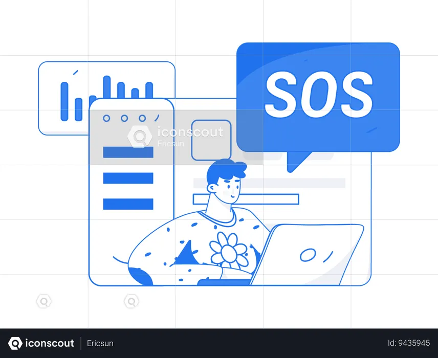 Man getting sos message during business analysis  Illustration