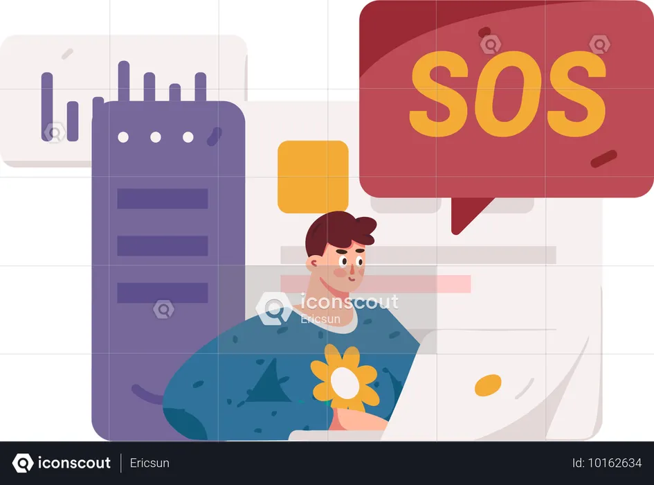 Man getting sos message during business analysis  Illustration