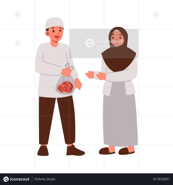 Man gifting meat for Eid  Illustration