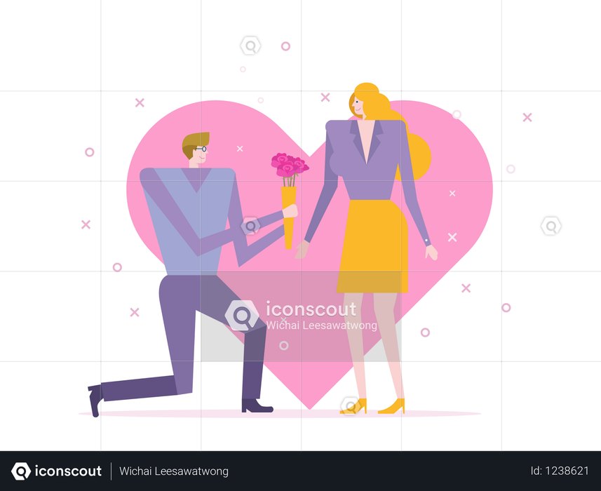Man give bouquet of rose for Beautiful girl in Valentine's day Illustration