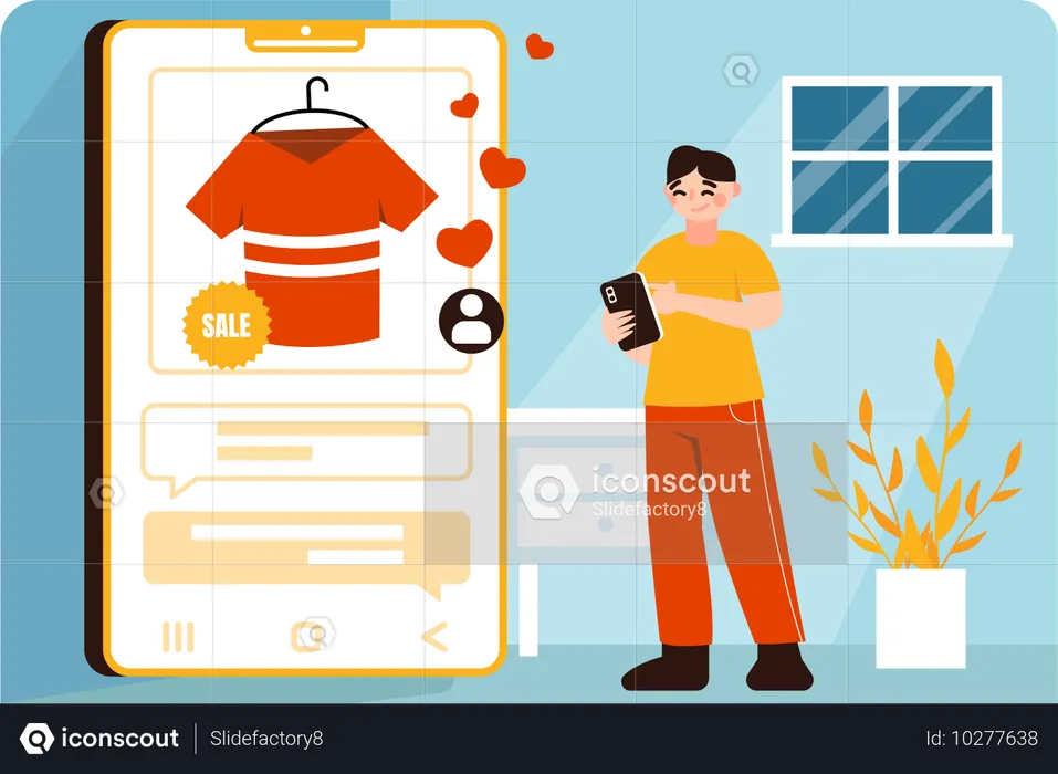 Man give clothes online  Illustration