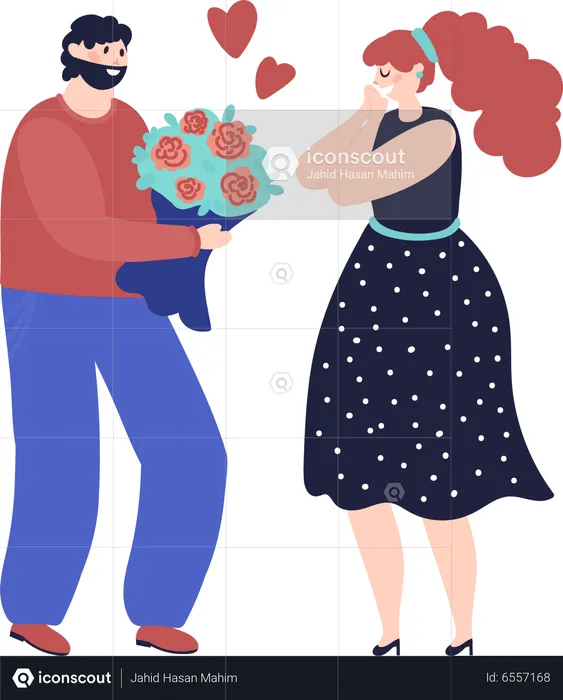 Man give flower bouquet to woman  Illustration