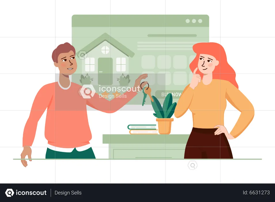 MAn give home key to woman  Illustration