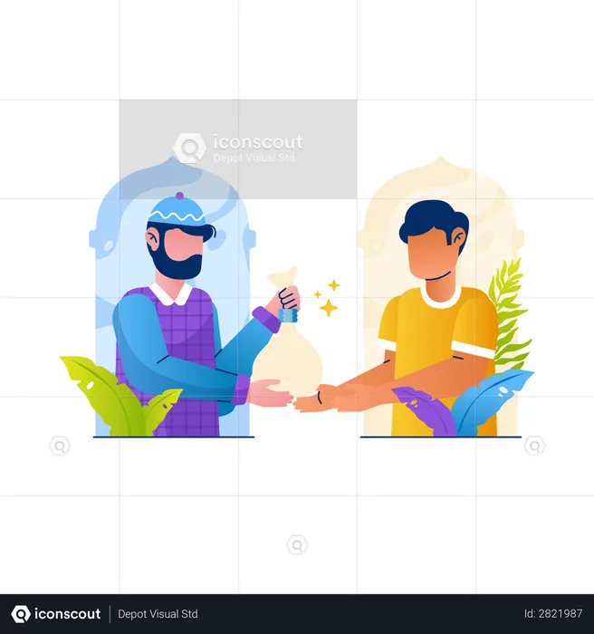 Man give zakat during Ramadan  Illustration
