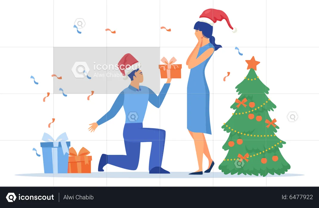 Man gives a woman a gift for Christmas  Illustration