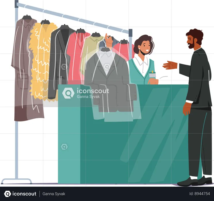 Man gives his clothes for dry laundry  Illustration