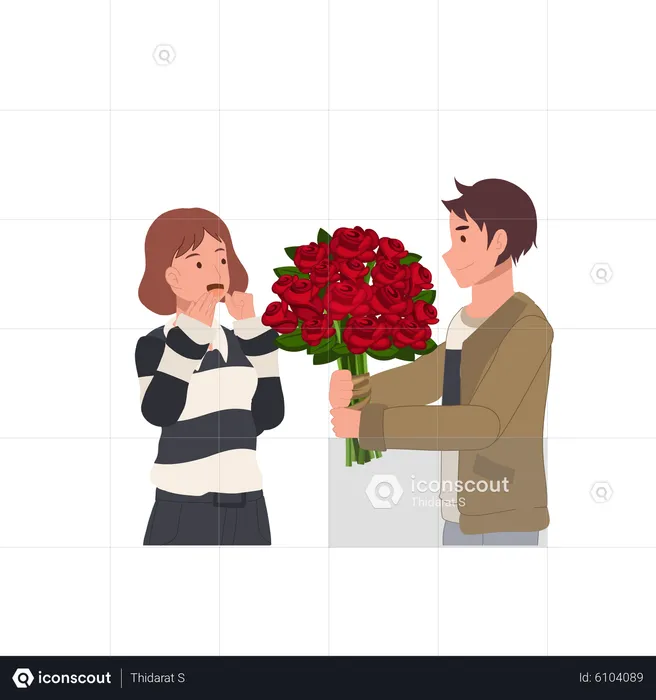 Man giving bouquet  Illustration