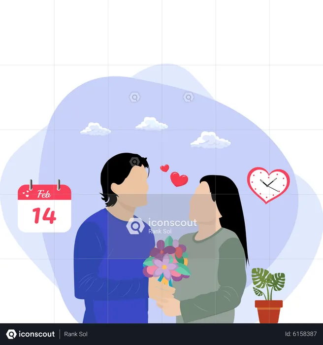 Man giving bouquet on valentine's day  Illustration