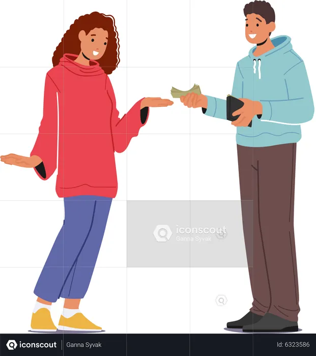 Man Giving cash To Woman  Illustration