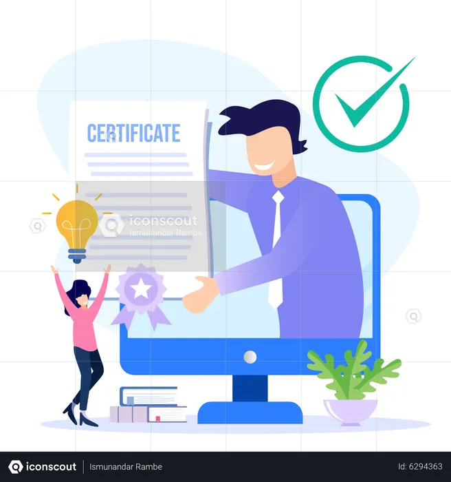 Man giving certificate online  Illustration