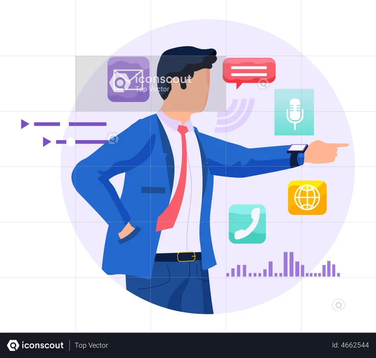 Man giving command through smart watch assistant  Illustration