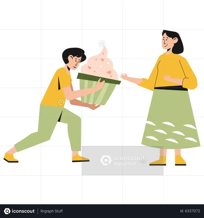 Man giving cupcake to woman  Illustration