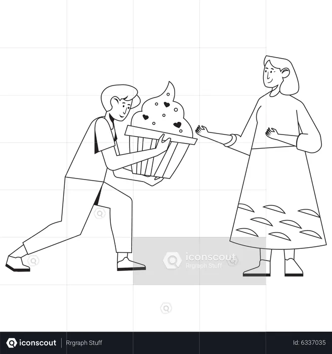 Man giving cupcake to woman  Illustration