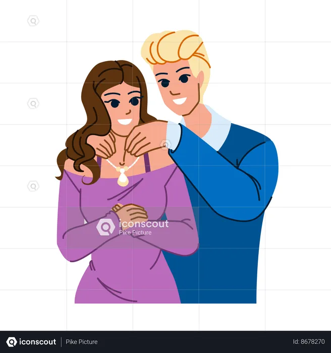 Man giving diamond necklace to woman  Illustration