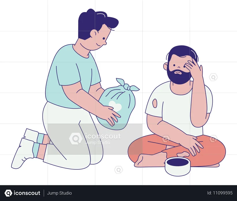 Man Giving Donation Box to Homeless Person  Illustration