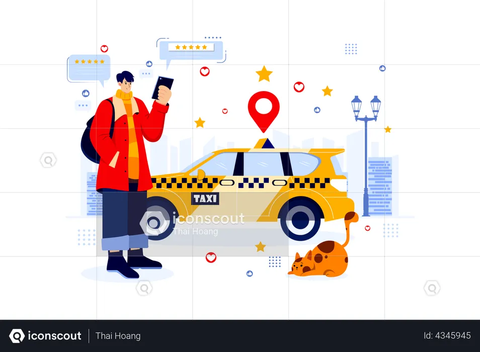 Man giving feedback for the Taxi service  Illustration