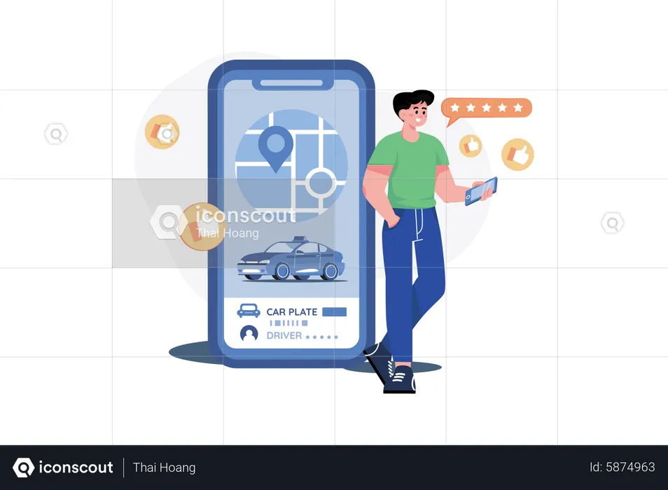 Man Giving Feedback On The Taxi Service  Illustration