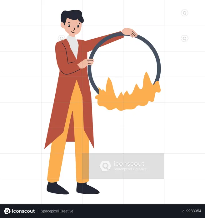 ファイヤーリングパフォーマンスを披露する男性  イラスト