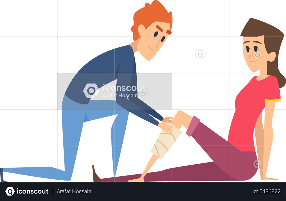 Man giving first aid to woman  Illustration