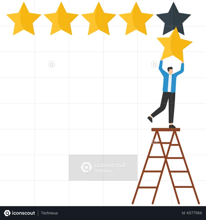 Man giving five stars rating review high quality and good business reputation  Illustration