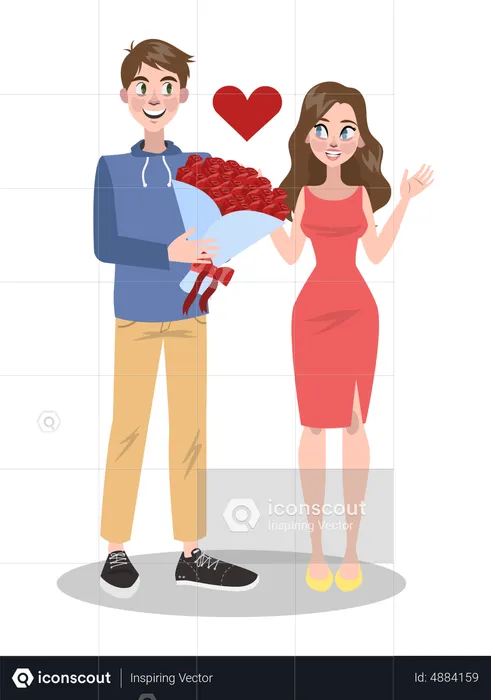 Man giving flower bouquet to woman  Illustration