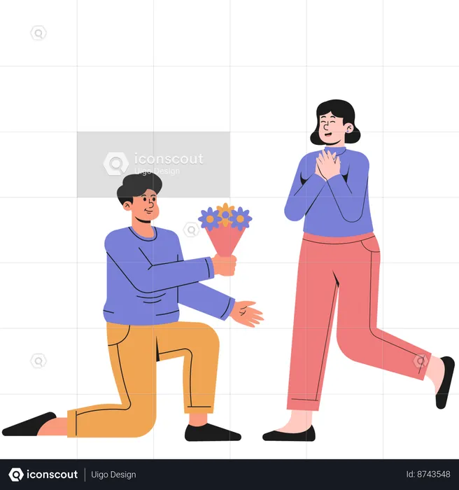 Man Giving Flowers to Partner on Valentine's Day  Illustration