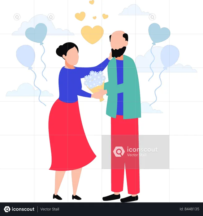 Man giving flowers to woman  Illustration