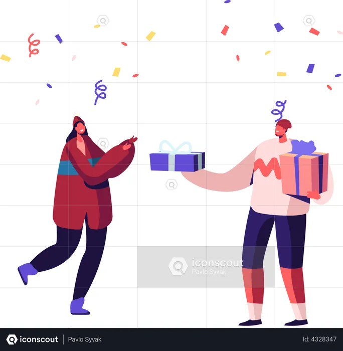 Man giving gift to girlfriend  Illustration