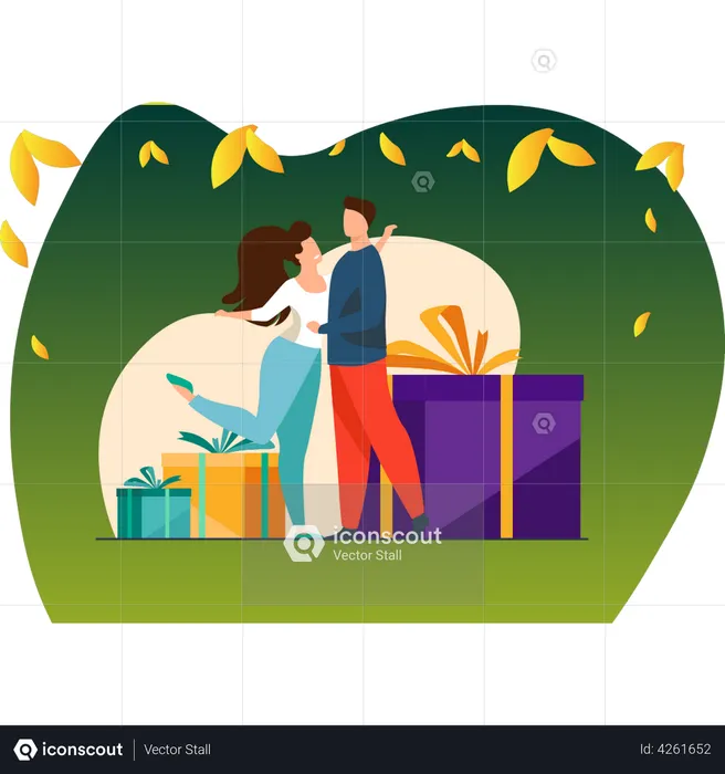 Man giving gift to girlfriend  Illustration