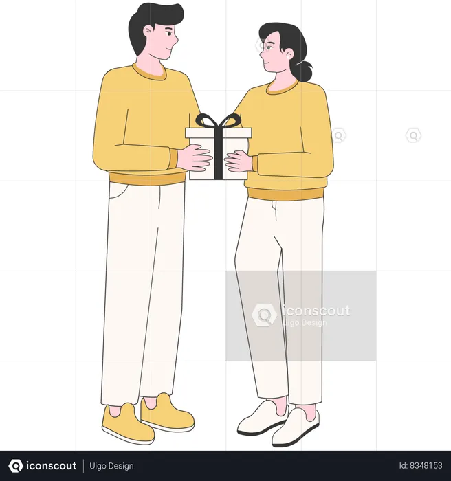 Man Giving Gift to Woman  Illustration