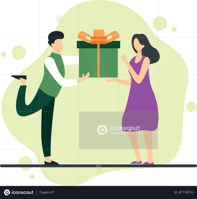 Man Giving Gift to Woman in the Valentine's Day  Illustration