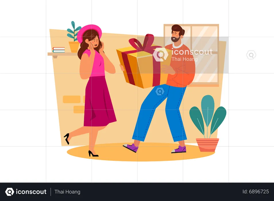Man giving gift to woman on woman’s Day  Illustration