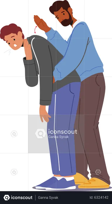 Man giving Heimlich Maneuver To Young Man  Illustration