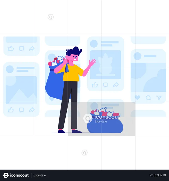 Man giving likes on social media platform  Illustration