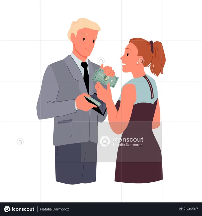 Man giving money to girl  Illustration