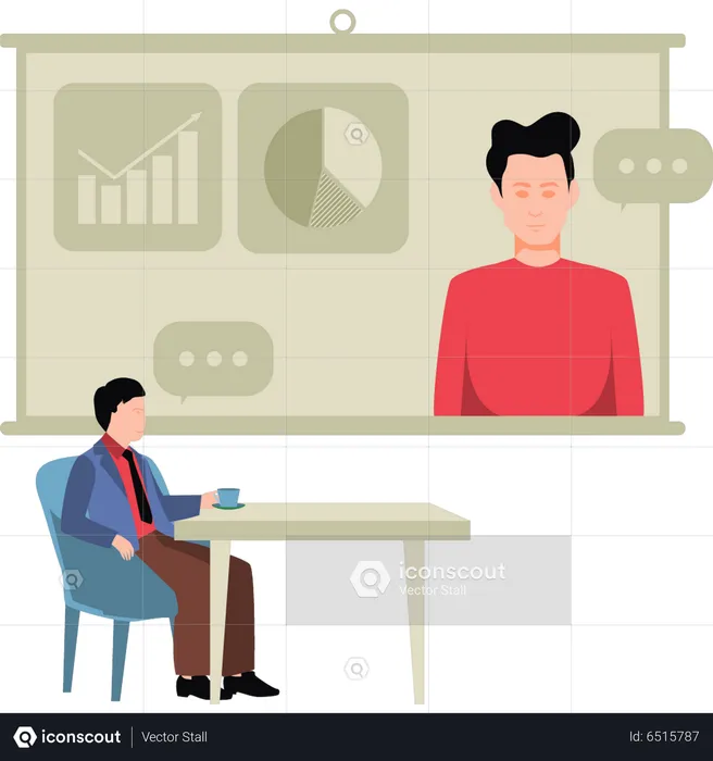 Man giving online business presentation  Illustration