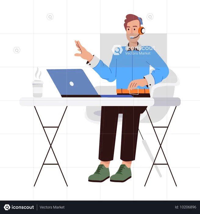 Man giving online customer support  Illustration