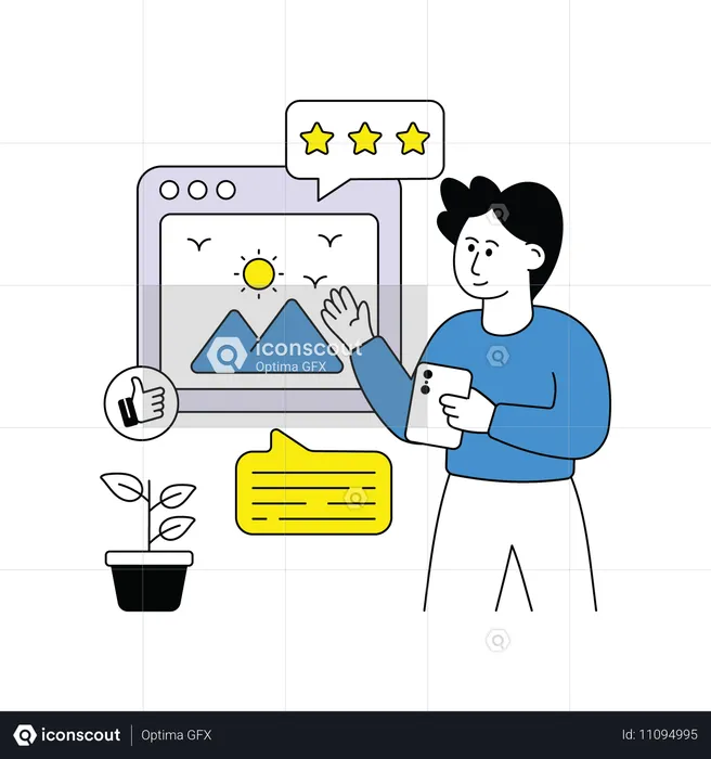 Man giving online feedback  Illustration