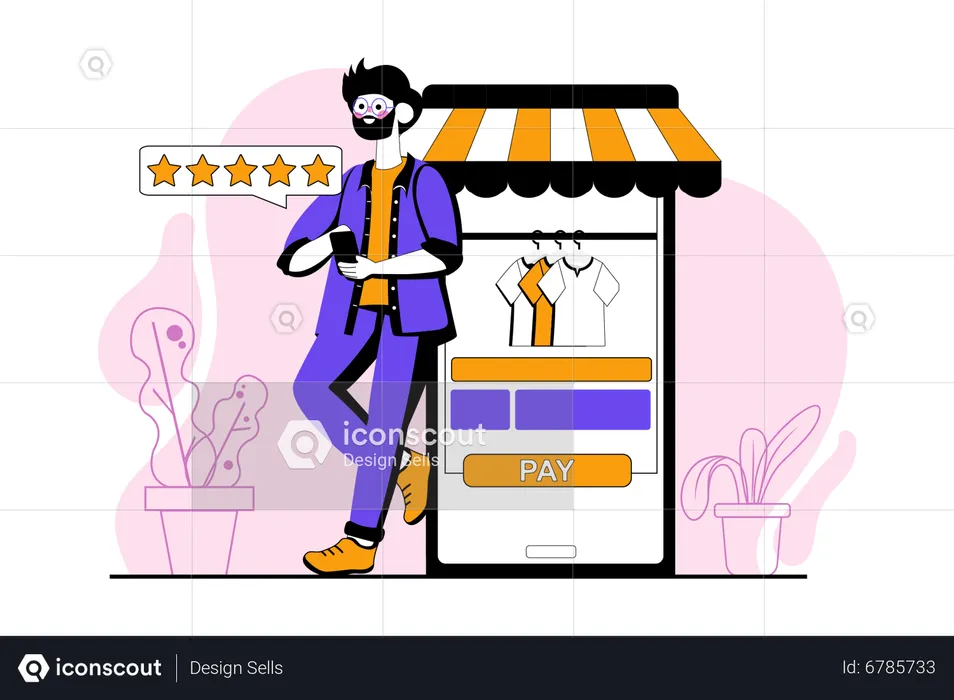 Man giving online shopping rating  Illustration