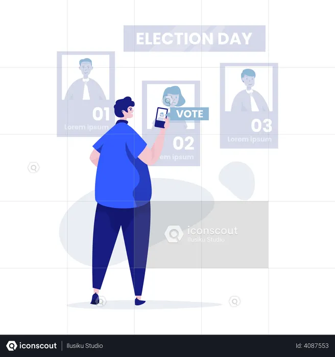 Man giving online vote  Illustration