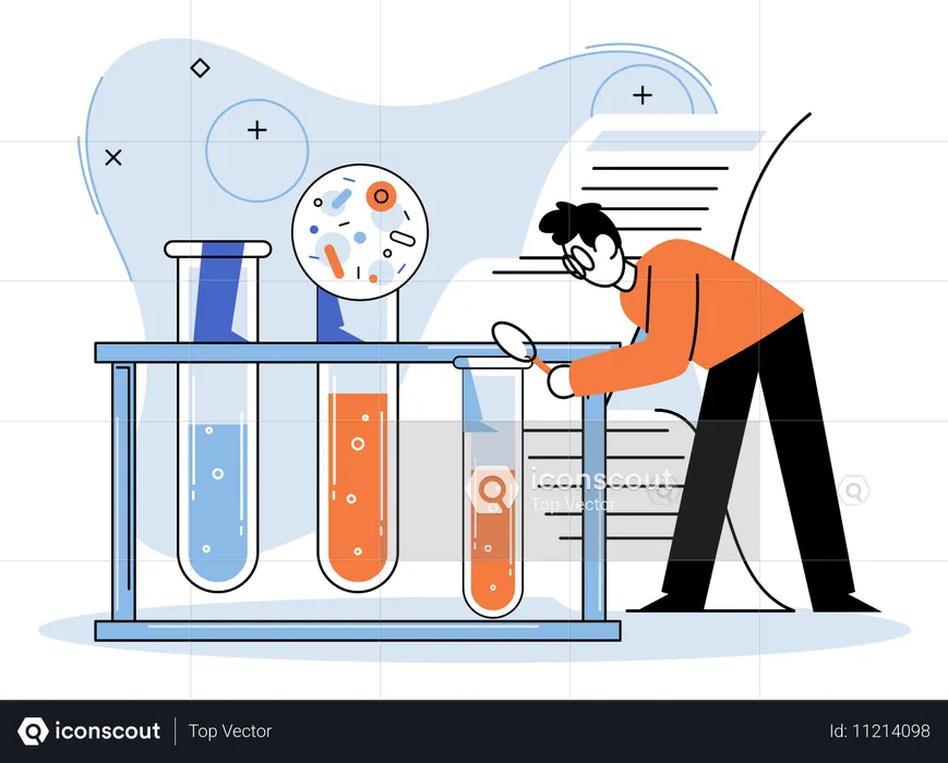 Man giving practical examination in laboratory  Illustration