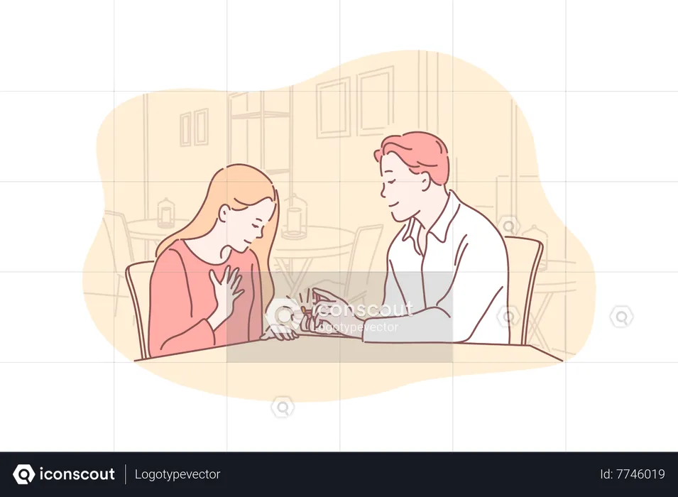 Man giving ring to woman  Illustration