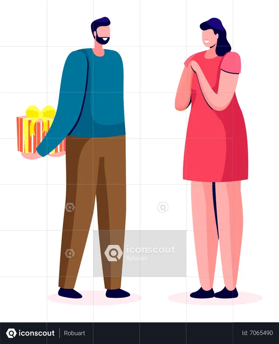 Man giving surprise gift to woman  Illustration