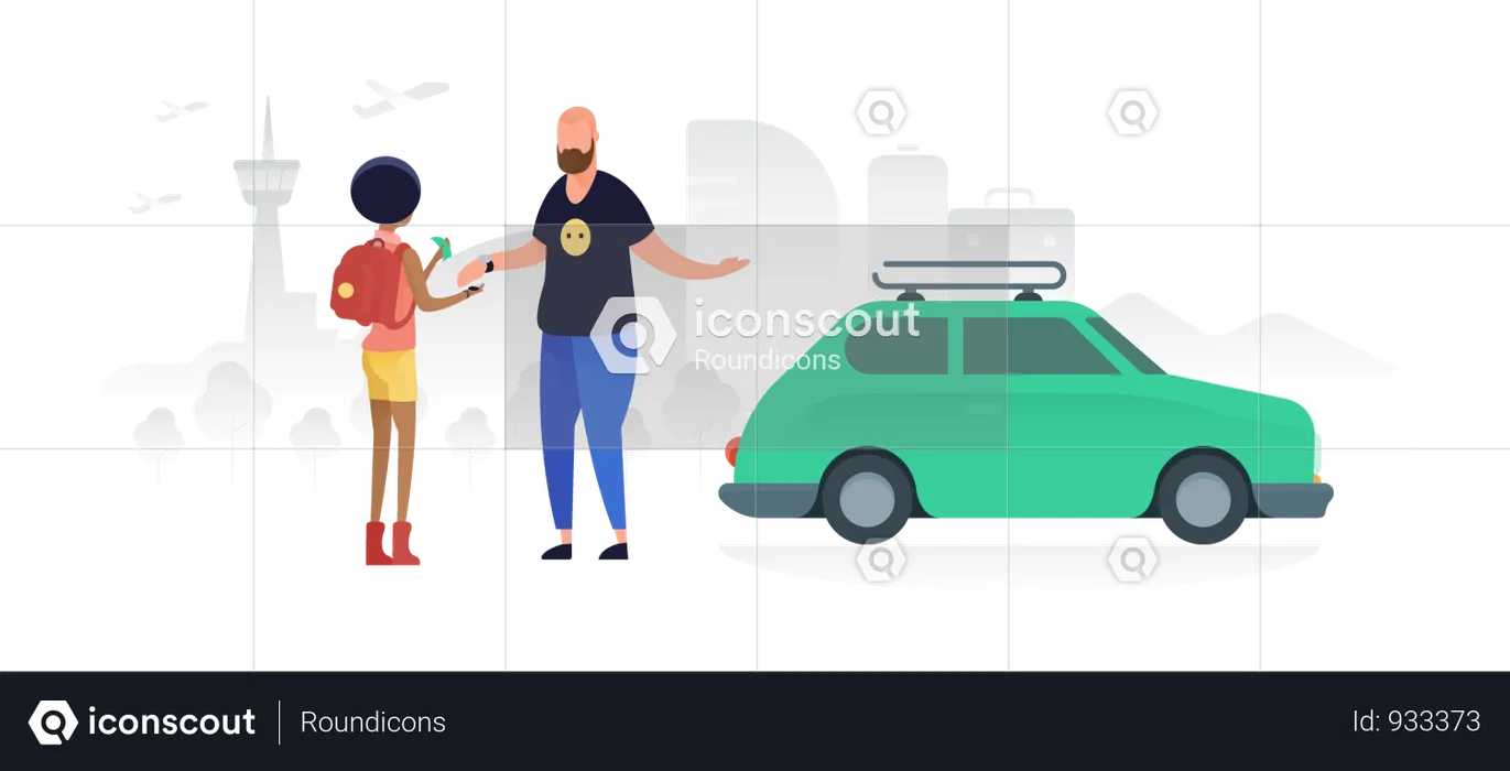 Man Giving The Keys To A Tourist  Illustration