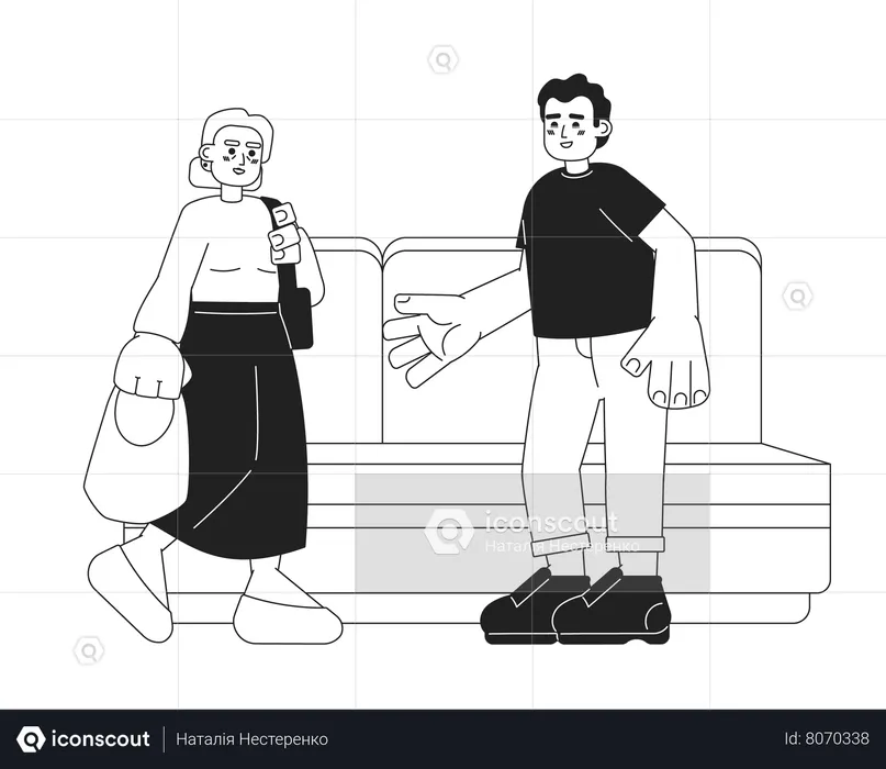 Man giving up seat to senior woman  Illustration