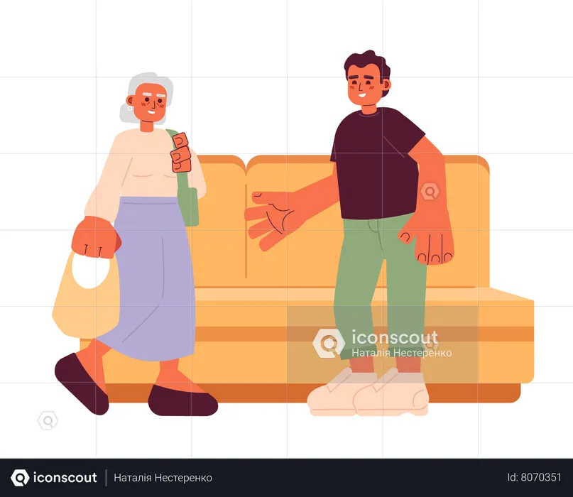 Man giving up seat to senior woman  Illustration