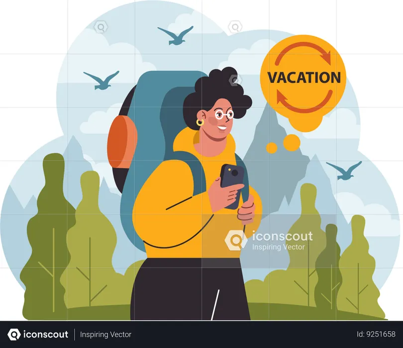 Man goes on vacation trip for good mental health  Illustration