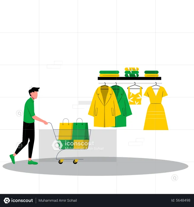 Man going for shopping in cloth shop  Illustration