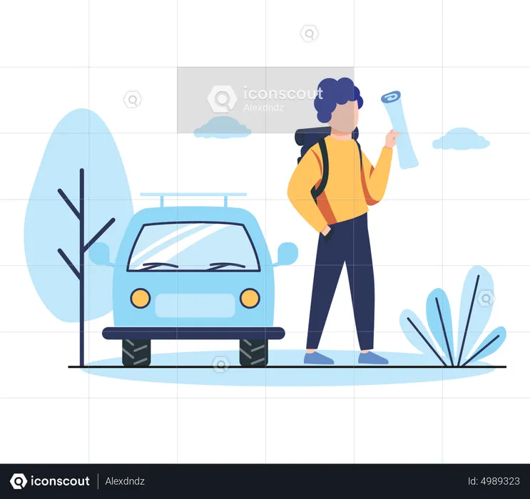 Man going for trekking with help of map  Illustration