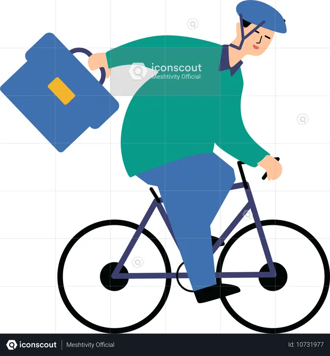 Man going office on bicycle  Illustration